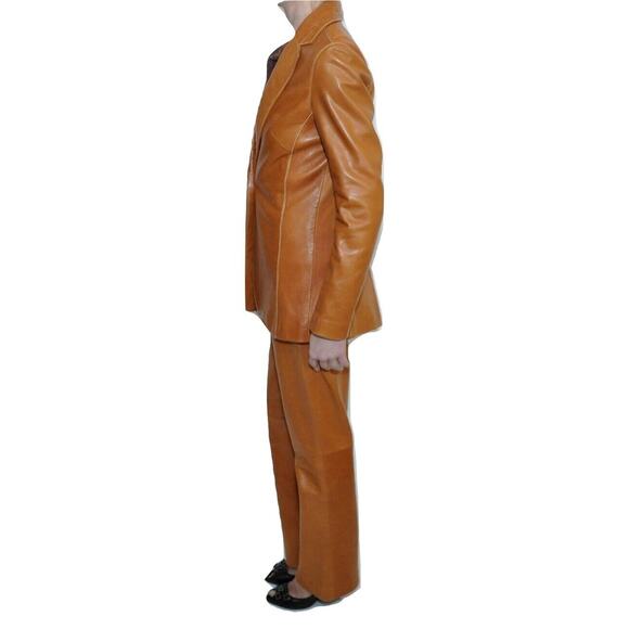 Pre-Owned Cache Single Button Front Genuine Leather Jacket British Tan/Brown 2 - Picture 4 of 6